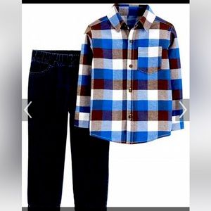 BNWT- adorable 2 piece flannel shirt and jeans.